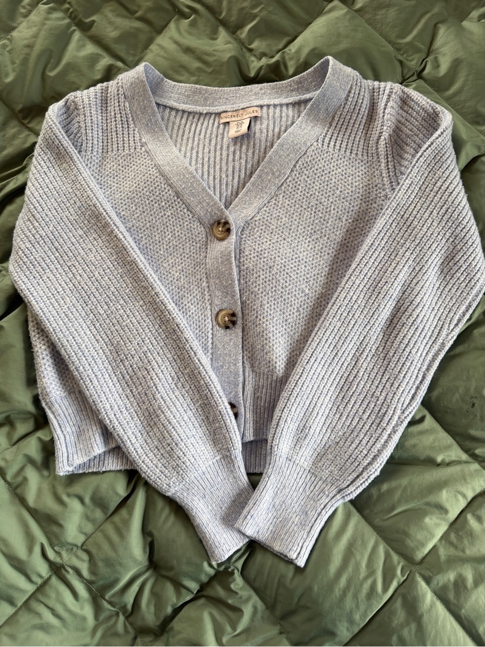 Sincerely Jules Heather Light Blue V-Neck Button Ribbed Cardigan